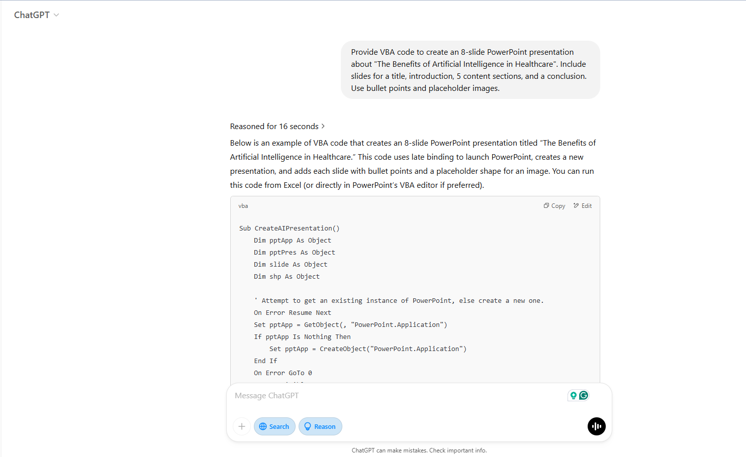 ChatGPT VBA code example